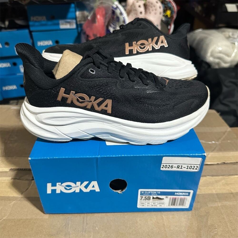 HOKA Clifton 10 'Black/Rose Gold' Sneakers 1162031 | Womens 7.5 B | Preowned